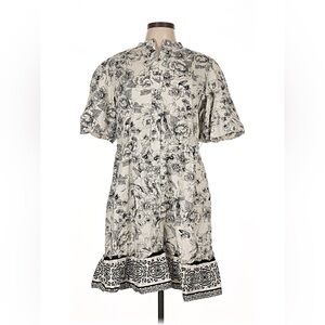 Joie | Cream & Black Belted Puff Sleeve Button Down Cotton Poplin Dress NWT | 16